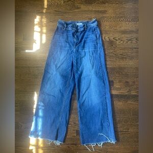 Oat New York Wide-Leg Blue Raw-Hem Denim Jeans